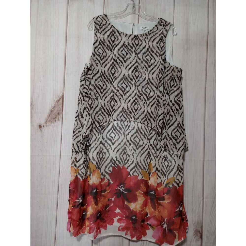 Cato‎ Dress Women's 18/20 Sleeveless Brown White Floral Print